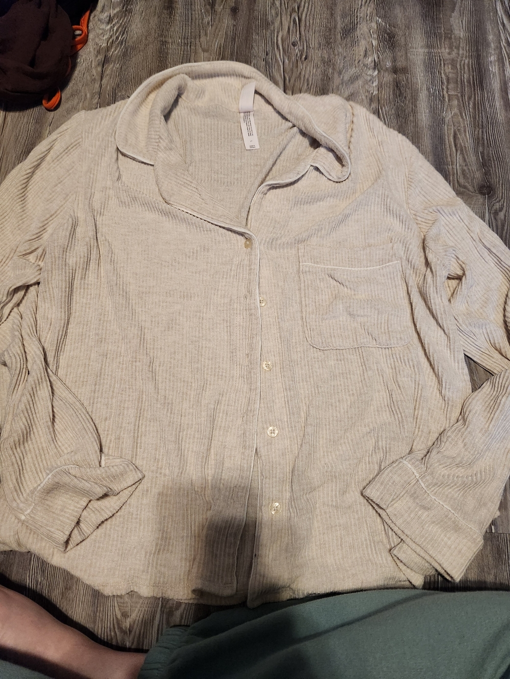 LOFT Women's Beige Ribbed Button-Front Pajama Top